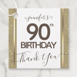 90th Birthday Thank You Gold Elegant Script Favour Tags