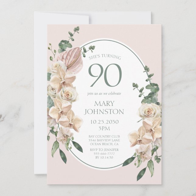 90th Birthday Tropical Floral Invitation (Front)