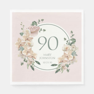 90th Birthday Tropical Floral Napkin