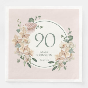 90th Birthday Tropical Floral Napkin