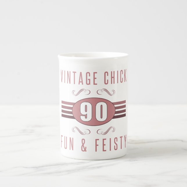 90th Birthday Vintage Chick Bone China Mug (Front)