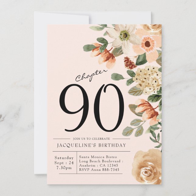 90th Birthday Vintage Floral Invitation (Front)