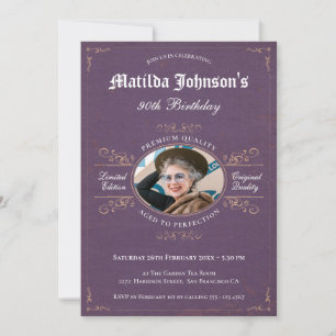  90th Birthday Vintage Lavender Custom Photo Invitation
