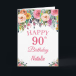 90th Birthday Watercolor Floral Flowers Pink Card<br><div class="desc">90th Birthday Watercolor Floral Flowers Pink Card with personalized name and age. For further customization,  please click the "Customize it" button and use our design tool to modify this template.</div>