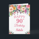 90th Birthday Watercolor Floral Flowers Pink Card<br><div class="desc">90th Birthday Watercolor Floral Flowers Pink Card with personalized name and age. For further customization,  please click the "Customize it" button and use our design tool to modify this template.</div>
