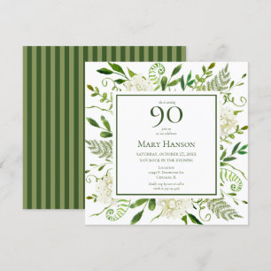 90th Birthday White Hydrangeas Invitation