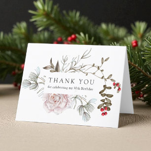 90th Birthday Winter Floral Thank You Card