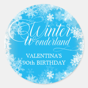 90th Birthday Winter Wonderland Snowflake Favour Classic Round Sticker