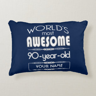 90th Birthday Worlds Best Fabulous Dark Blue Accent Pillow