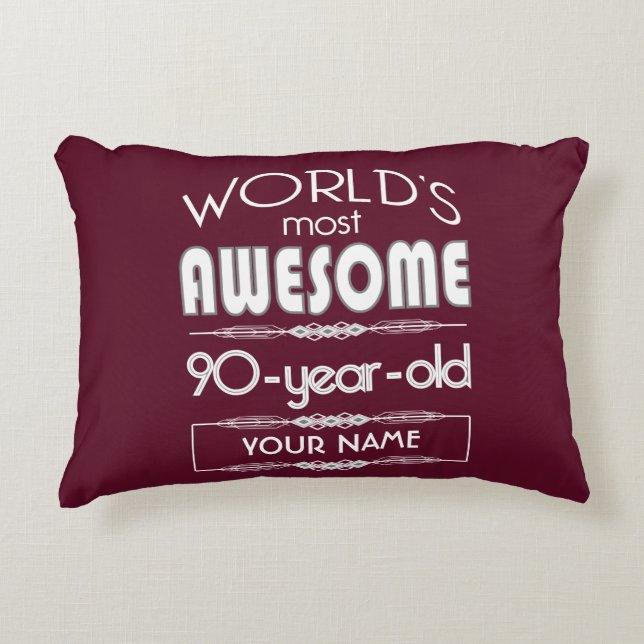 90th Birthday Worlds Best Fabulous Dark Red Maroon Decorative Pillow (Front)