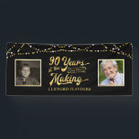 90th Birthday YEARS IN THE MAKING String Lights Banner<br><div class="desc">Honour and celebrate the 90-year-old and welcome party guests with this black and gold banner sign featuring two photos (perhaps a THEN and NOW theme) of the birthday man or woman. The design features retro typography stating 90 YEARS IN THE MAKING and lets you personalize it by including their birth...</div>