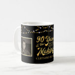 90th Birthday YEARS IN THE MAKING String Lights Coffee Mug<br><div class="desc">Honour and celebrate the 90-year-old with this black and gold mug featuring two photos (perhaps THEN and NOW pictures) of him or her. The design features retro typography stating 90 YEARS IN THE MAKING personalized with their birth year as part of the design and their name. PHOTO TIP: Choose a...</div>