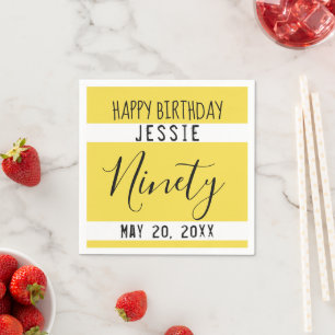 90th Birthday Yellow Personalized Paper Napkins