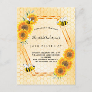 90th birthday yellow rustic sunflowers invitation postcard