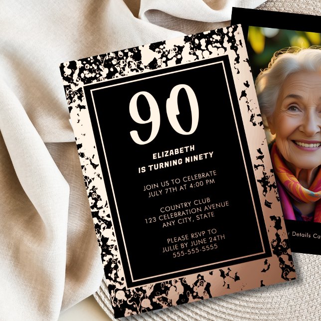 90th Black Rose Gold Photo on Back Custom Template (Creator Uploaded)