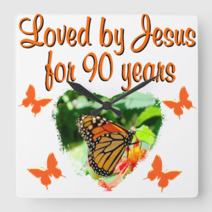 90TH BUTTERFLY BIRTHDAY SQUARE WALL CLOCK