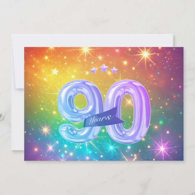90th Colourful Rainbow star space  Holiday Card (Front)