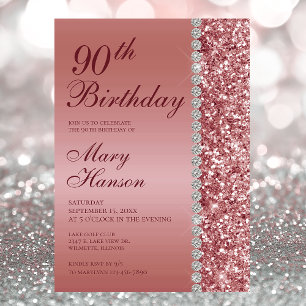 90th Elegant Rose Gold Birthday Invitation