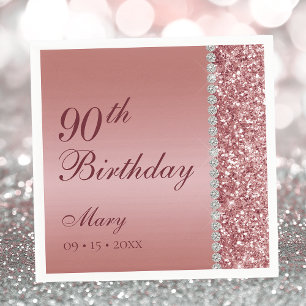 90th Elegant Rose Gold Birthday Napkin
