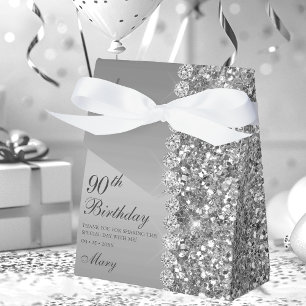 90th Elegant Silver Birthday Favor Box