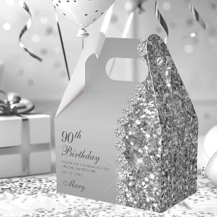 90th Elegant Silver Birthday Favor Box