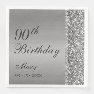 90th Elegant Silver Birthday Napkin