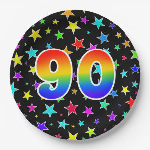 90th Event: Bold, Fun, Colourful Rainbow 90 Paper Plate