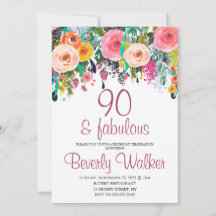 90th Fabulous Floral Watercolor Birthday Party
