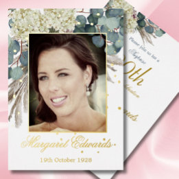 90th Floral Blue Elegant Photo Birthday