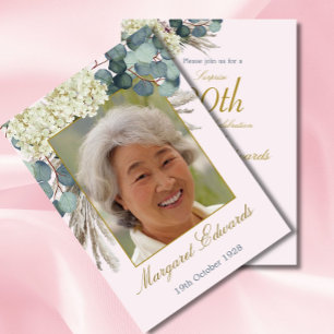 90th Floral Pink Elegant Photo Birthday Invitation