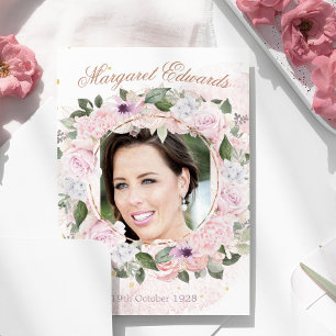 90th Floral Pink Gold Elegant Photo Birthday  Invitation