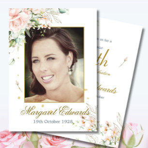 90th Floral Roses Gold Elegant Photo Birthday Invitation