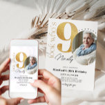 90th Gold Birthday Invitation with Photo<br><div class="desc">Designed for our Birthday Invitations with Photo collection,  this customizable Invitation Card features an editable photo section,  gold numbers & handwriting decorative fonts. Matching items available.</div>