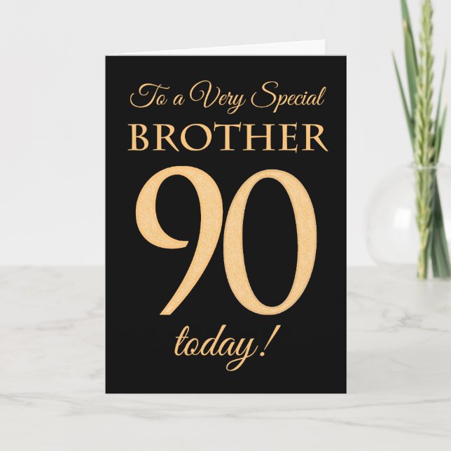 90th Gold-effect on Black, for Brother Birthday Card (Front)