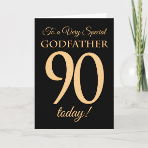 90th Gold-effect on Black, for Godfather Birthday Card