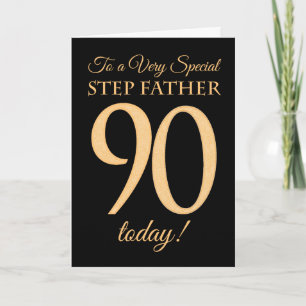 90th Gold-effect on Black, Step Father Birthday Card