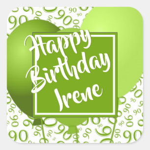 90th Happy Birthday - 90 Green Number Pattern Square Sticker