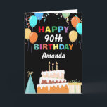 90th Happy Birthday Colorful Balloons Cake Black Card<br><div class="desc">90th Happy Birthday Colorful Balloons Cake Black with personalized name. For further customization,  please click the "Customize it" button and use our design tool to modify this template.</div>
