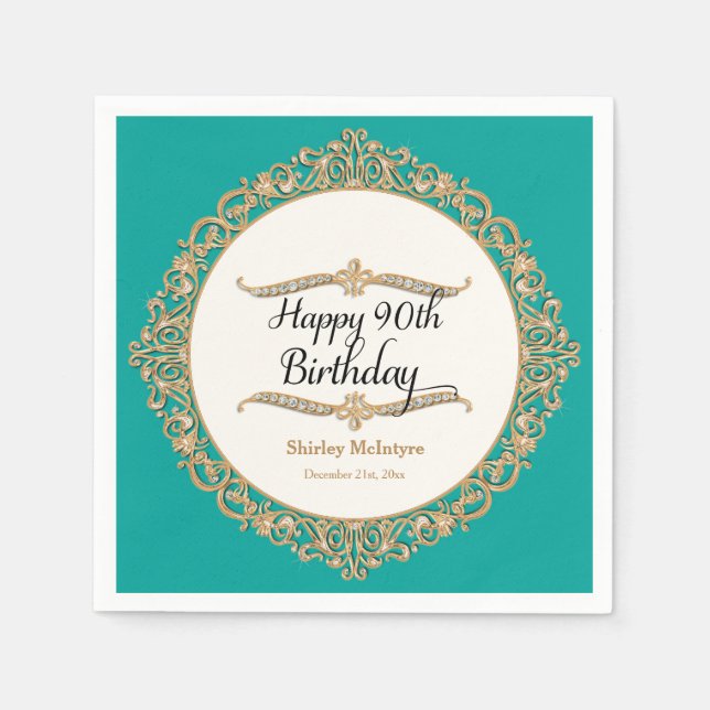 90th Happy Birthday Party Celebration Round Decor Napkin (Front)