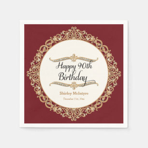 90th Happy Birthday Party Celebration Round Decor Napkin