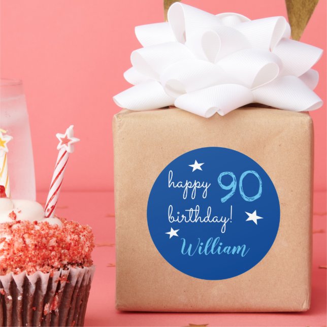 90th happy birthday Personalized blue Stickers (Party)