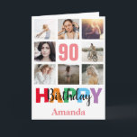 90th Happy Birthday Photo Collage Modern Pink Card<br><div class="desc">90th Happy Birthday Photo Collage Modern Pink Card with personalized name. For further customization,  please click the "Customize it" button and use our design tool to modify this template.</div>