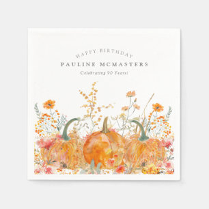 90th Happy Birthday Pumpkin Wildflower Custom Napkin