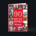 90th Happy Birthday Red and Gold Photo Collage Card<br><div class="desc">90th Happy Birthday Red and Gold Photo Collage Birthday Card. For further customization,  please click the "Customize it" button and use our design tool to modify this template.</div>