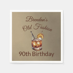 90th Male Cocktail  Old Fashion Birthday  Napkin