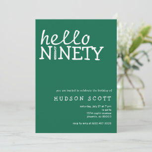  90th Mens Birthday Party Hello Ninety Green Invitation