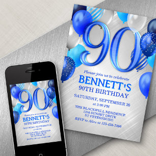 90th Mens Blue Anniversaire Invitation