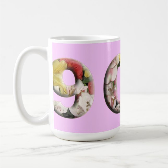 90th Milestone Mug Customizable Floral Design (Left)