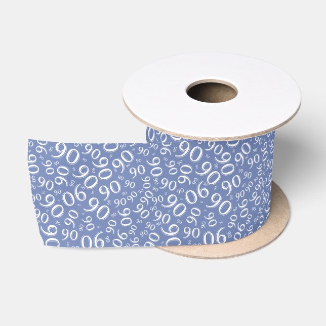 90th Modern Random Number Pattern Blue/White Satin Ribbon (Spool)