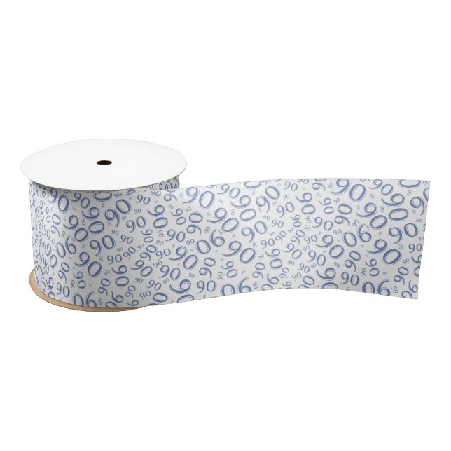 90th Modern Random Number Pattern Blue/White Satin Ribbon (Spool)